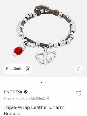 Unode50 Leather and Silver Heart Pendant Bracelet and Charms NEW